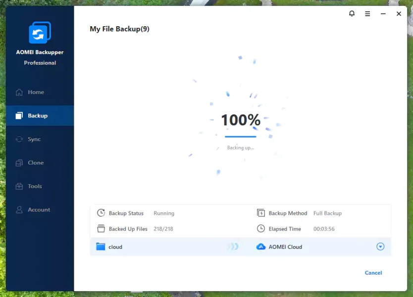 file backup uploading to the cloud destination