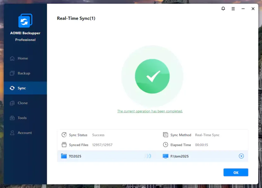 real-time sync result for 12,957 files